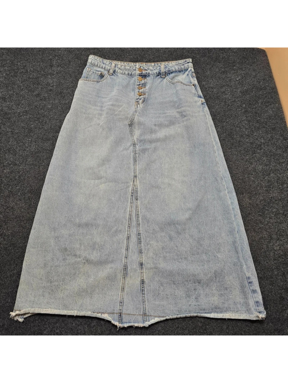 The Main Street Exchange Denim Maxi Skirt 12 Womens Light Blue Jean Button Fly